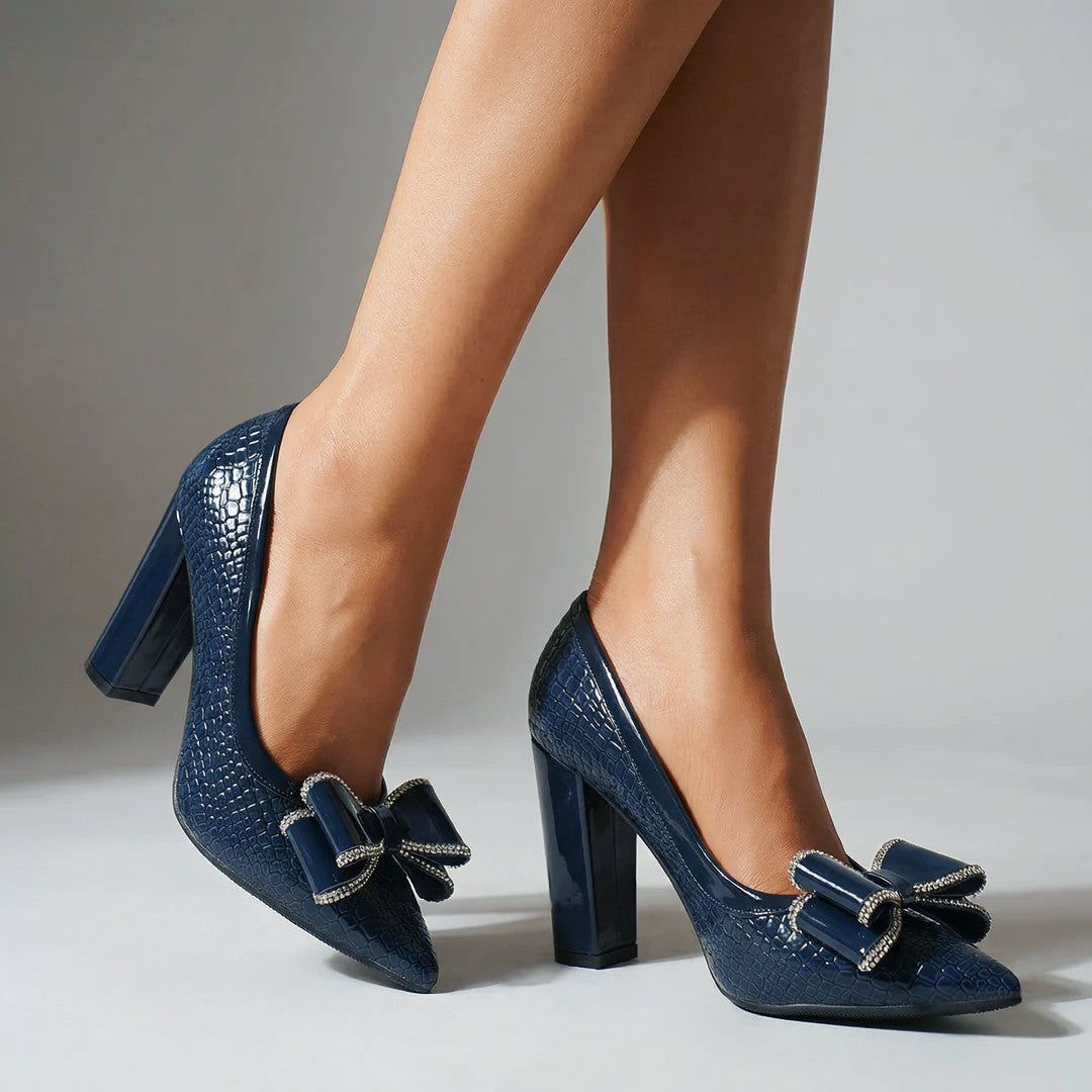Madison - Women’s Textured Bow Block Heel Pumps