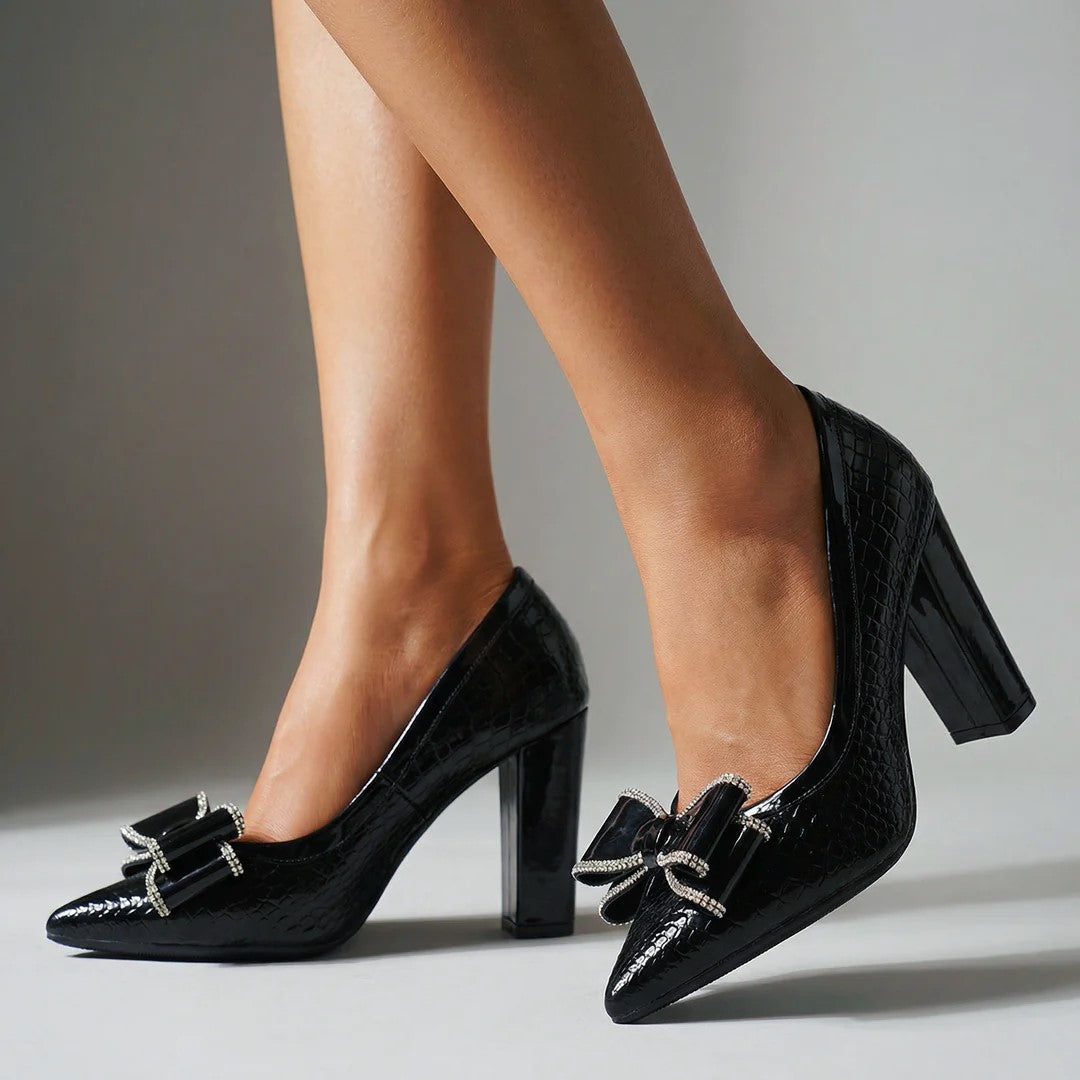 Madison - Women’s Textured Bow Block Heel Pumps