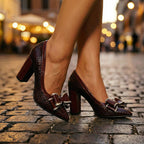 Madison - Women’s Textured Bow Block Heel Pumps