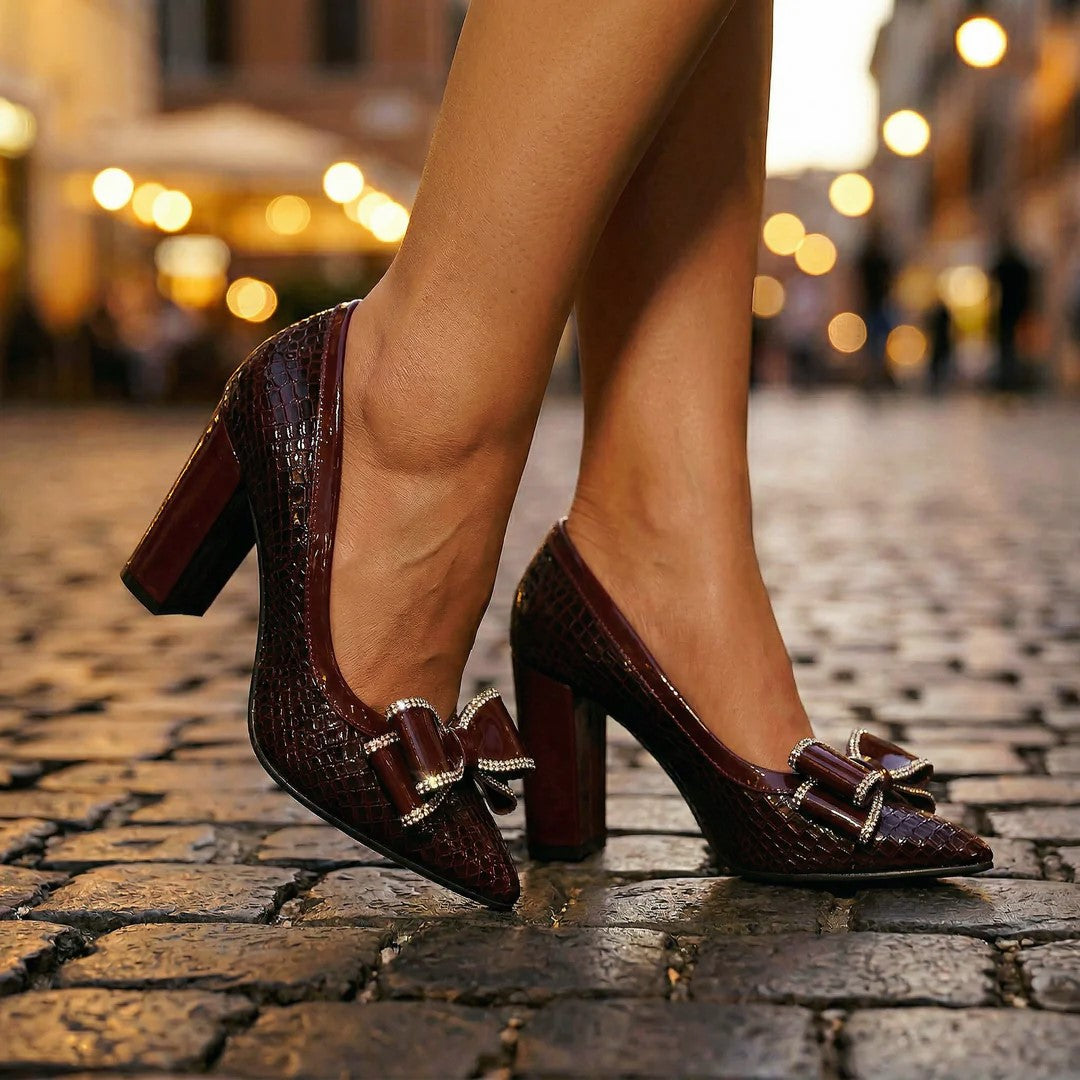 Madison - Women’s Textured Bow Block Heel Pumps