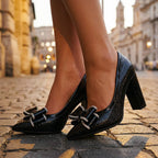 Madison - Women’s Textured Bow Block Heel Pumps