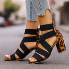 Madison - Women's Elastic Strap Leopard Heel Sandals