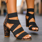 Madison - Women's Elastic Strap Leopard Heel Sandals