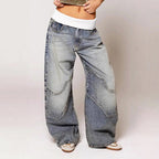 Madison - Women's Wide Leg Contrast Waist Baggy Jeans