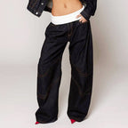 Madison - Women's Wide Leg Contrast Waist Baggy Jeans