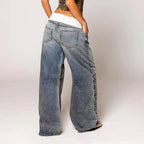 Madison - Women's Wide Leg Contrast Waist Baggy Jeans