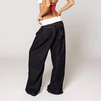Madison - Women's Wide Leg Contrast Waist Baggy Jeans