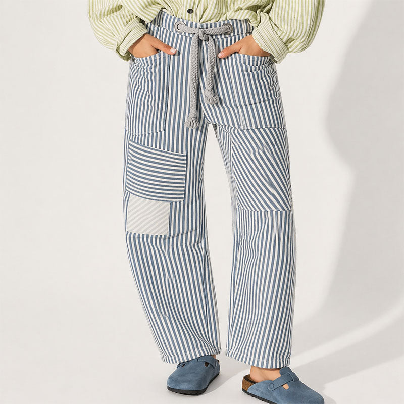 Margaret - Women’s Striped Patchwork Wide-Leg Pants