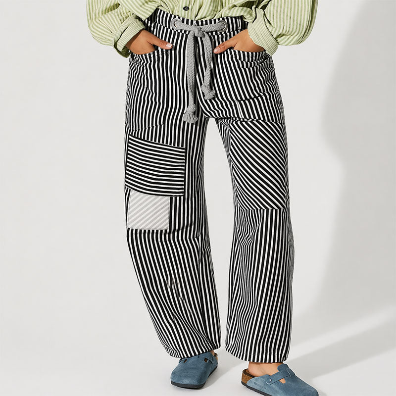 Margaret - Women’s Striped Patchwork Wide-Leg Pants