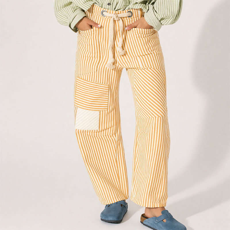 Margaret - Women’s Striped Patchwork Wide-Leg Pants