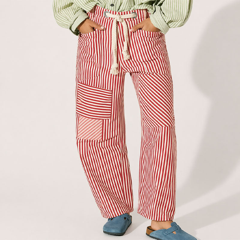 Margaret - Women’s Striped Patchwork Wide-Leg Pants