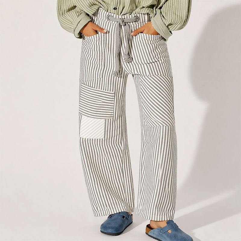 Margaret - Women’s Striped Patchwork Wide-Leg Pants
