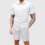 Mason - Men's Casual Textured Short Sleeve Shirt And Shorts Set