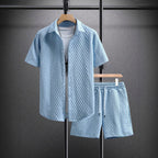 Mason - Men's Casual Textured Short Sleeve Shirt And Shorts Set