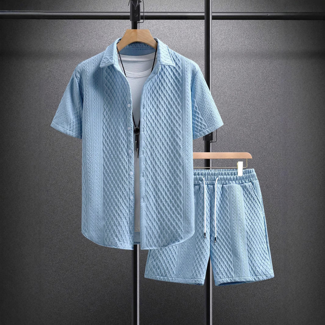 Mason - Men's Casual Textured Short Sleeve Shirt And Shorts Set