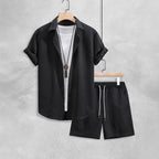 Mason - Men's Casual Textured Short Sleeve Shirt And Shorts Set