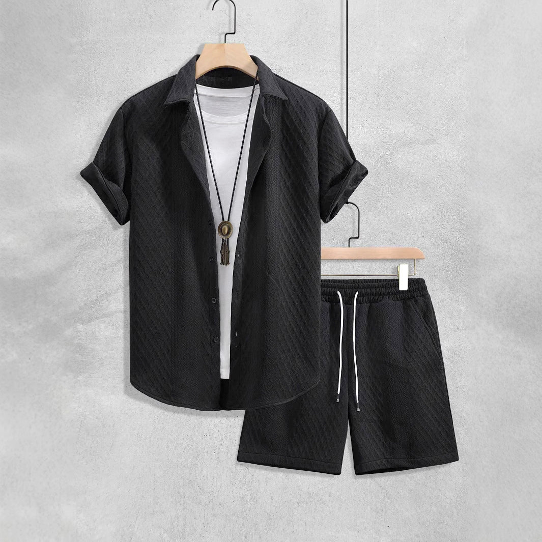 Mason - Men's Casual Textured Short Sleeve Shirt And Shorts Set