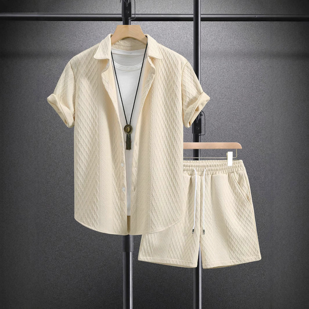Mason - Men's Casual Textured Short Sleeve Shirt And Shorts Set