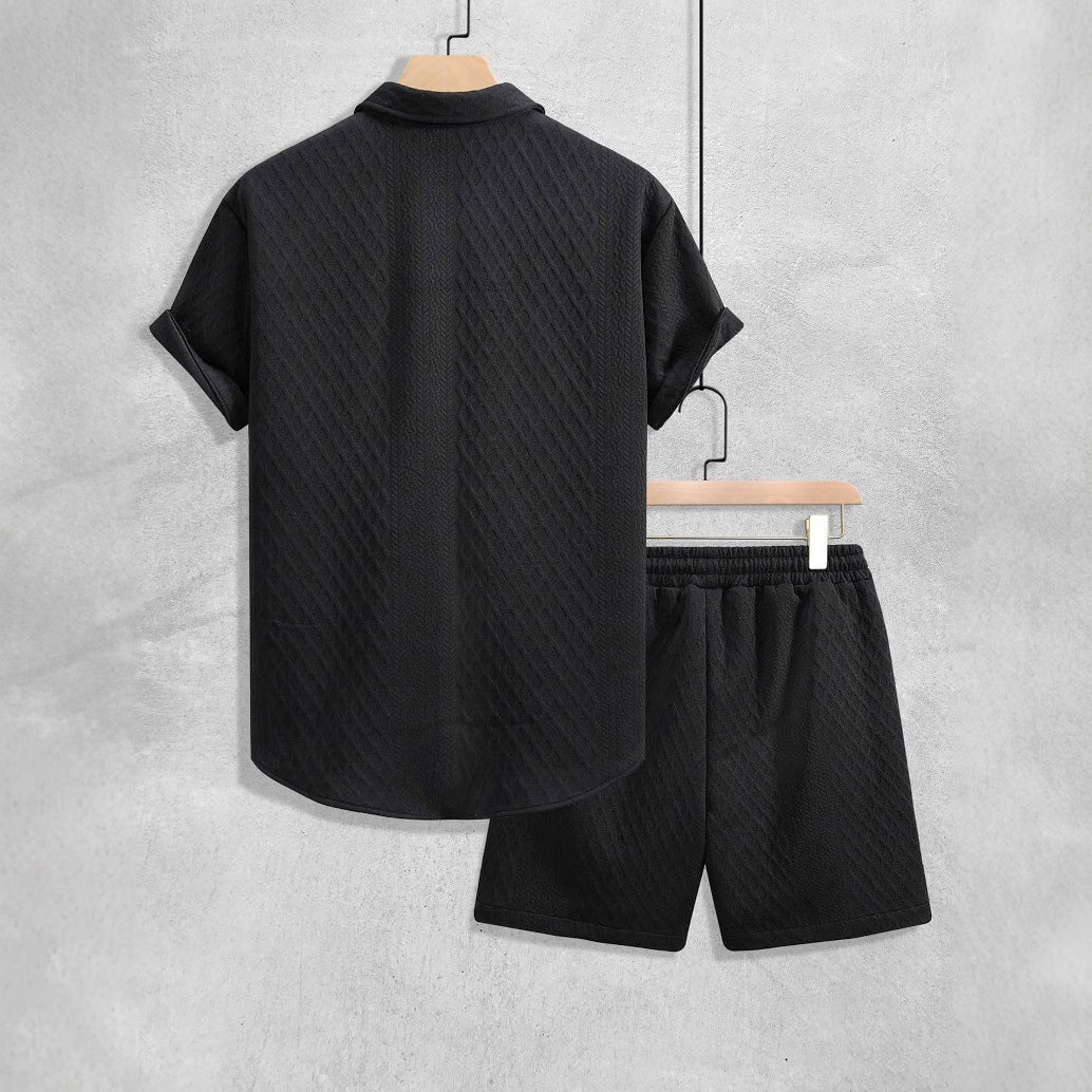 Mason - Men's Casual Textured Short Sleeve Shirt And Shorts Set