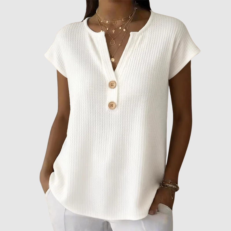 Megan - Women’s Waffle Knit Button Front Top