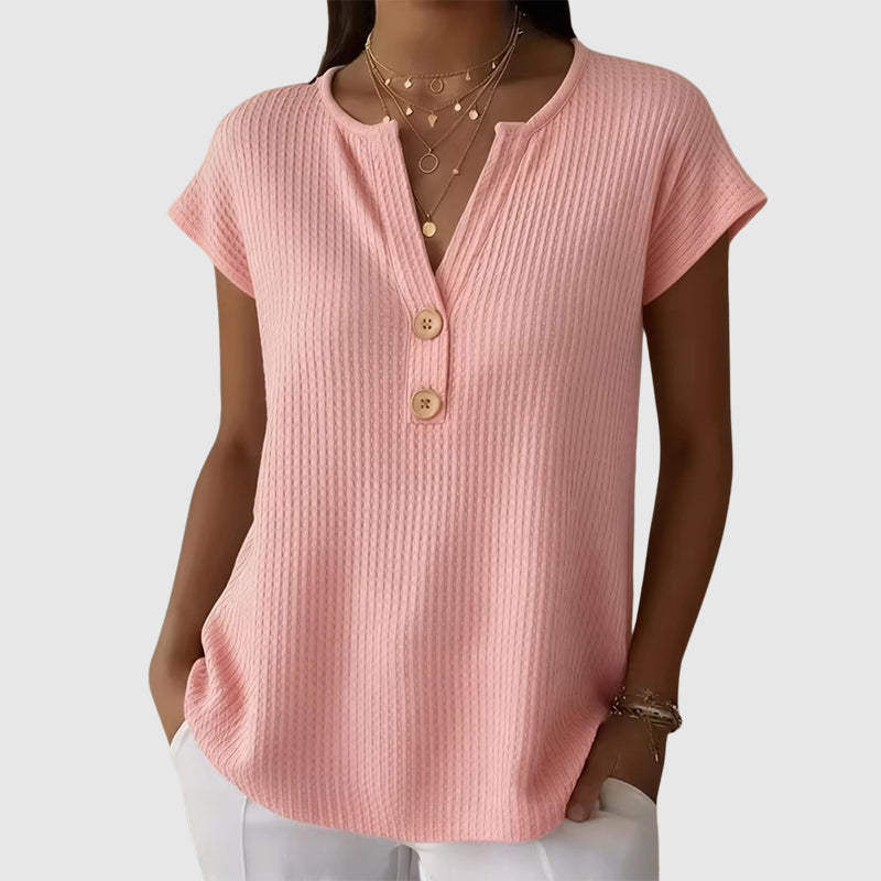 Megan - Women’s Waffle Knit Button Front Top