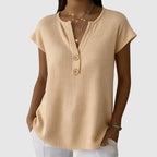 Megan - Women’s Waffle Knit Button Front Top