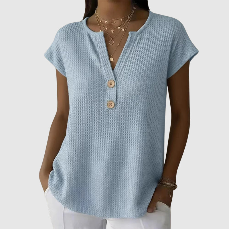 Megan - Women’s Waffle Knit Button Front Top