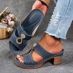 Megan - Women’s Block Heel Slide Sandals with Cut-Out Design