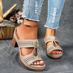 Megan - Women’s Block Heel Slide Sandals with Cut-Out Design