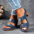 Megan - Women’s Block Heel Slide Sandals with Cut-Out Design