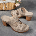 Megan - Women’s Block Heel Slide Sandals with Cut-Out Design