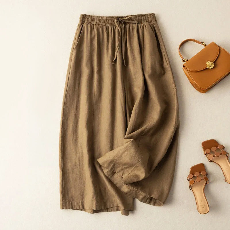 Millie - Linen Wide-Leg Pants with Drawstring Waist