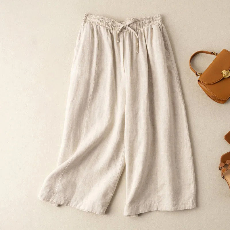 Millie - Linen Wide-Leg Pants with Drawstring Waist