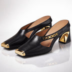 Natalie - Women’s Gold Accent Cut-Out Block Heels