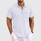 Noah - Men's Linen Textured Button Detail Polo Shirt