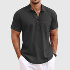 Noah - Men's Linen Textured Button Detail Polo Shirt