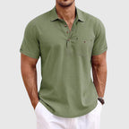 Noah - Men's Linen Textured Button Detail Polo Shirt