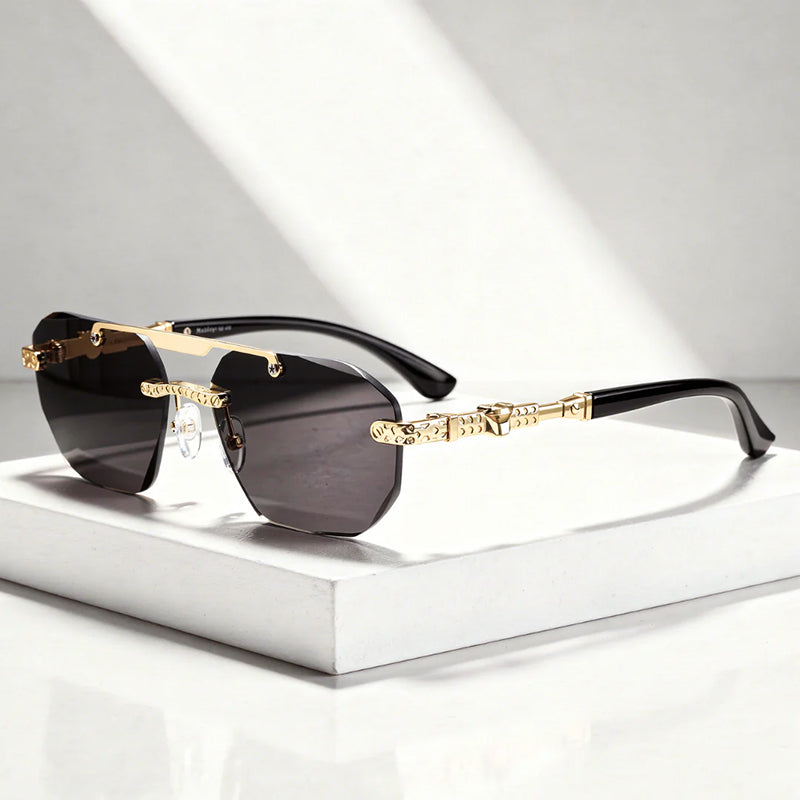 Noctyra - Rimless Angular Sunglasses with Metal Detail Arms