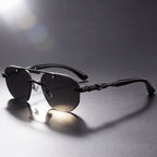 Noctyra - Rimless Angular Sunglasses with Metal Detail Arms