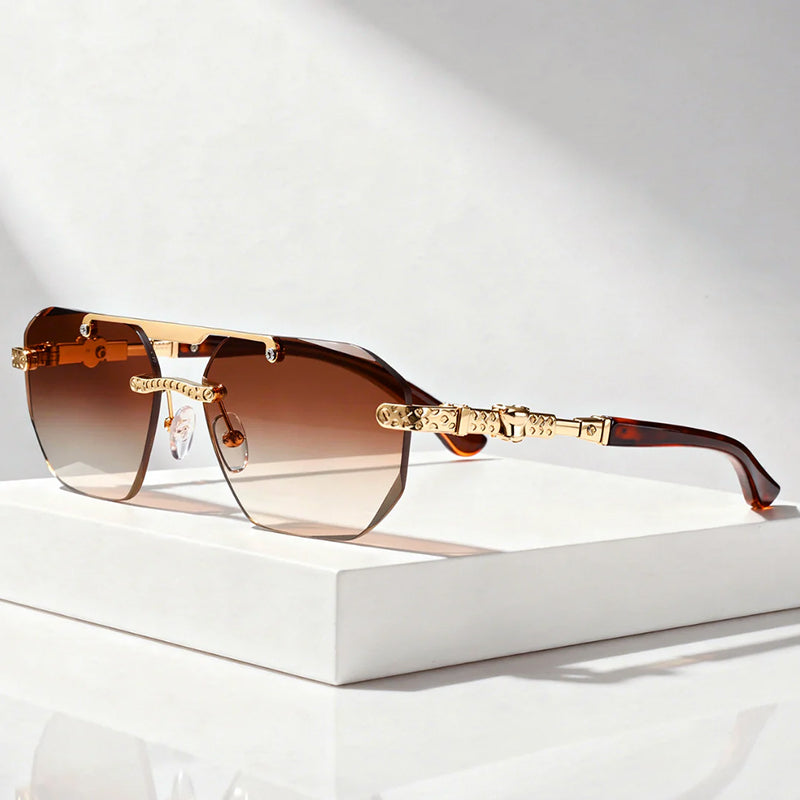 Noctyra - Rimless Angular Sunglasses with Metal Detail Arms