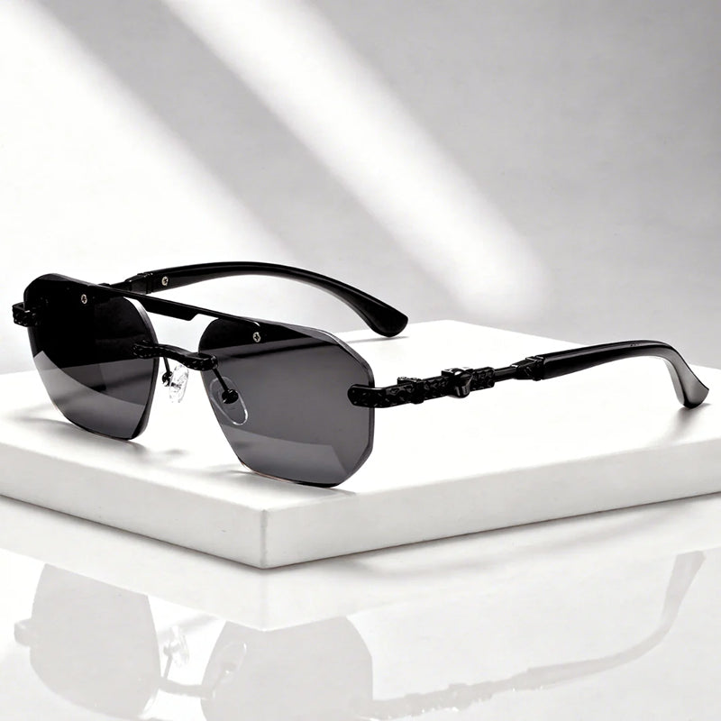 Noctyra - Rimless Angular Sunglasses with Metal Detail Arms