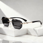 Noctyra - Rimless Angular Sunglasses with Metal Detail Arms