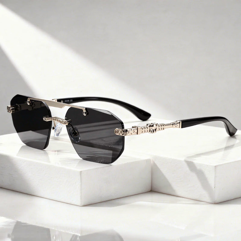 Noctyra - Rimless Angular Sunglasses with Metal Detail Arms