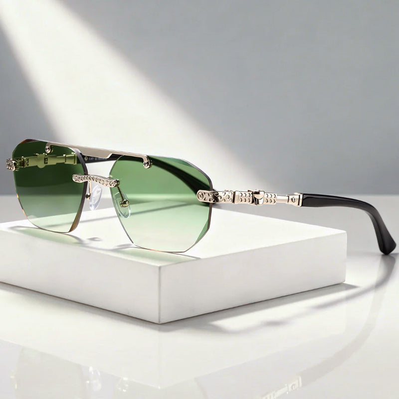 Noctyra - Rimless Angular Sunglasses with Metal Detail Arms