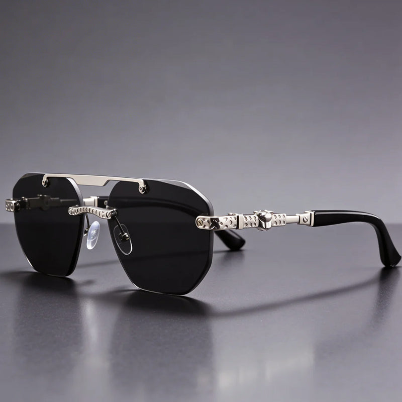 Noctyra - Rimless Angular Sunglasses with Metal Detail Arms
