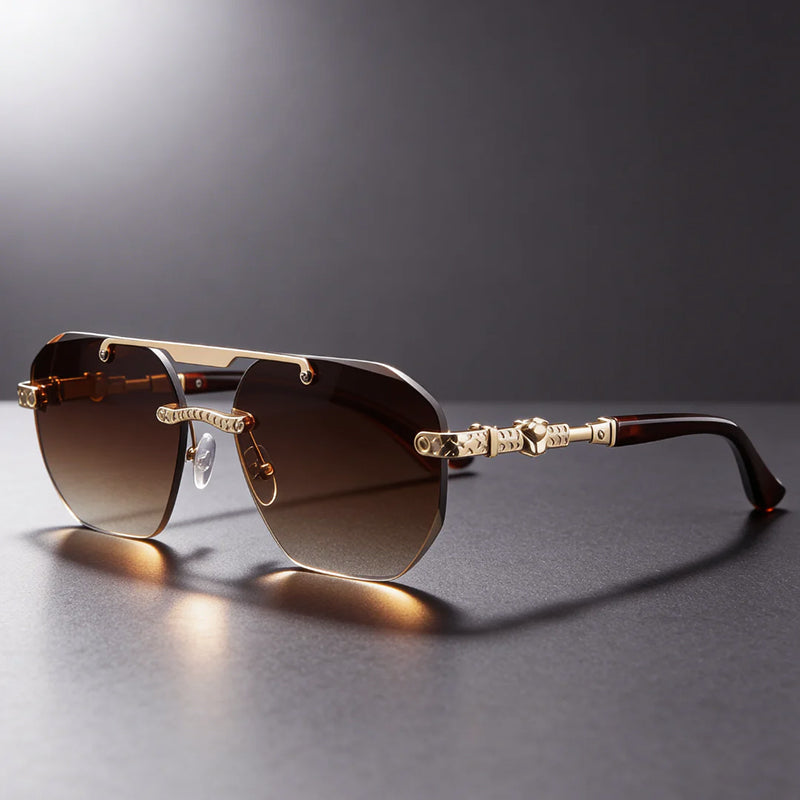 Noctyra - Rimless Angular Sunglasses with Metal Detail Arms