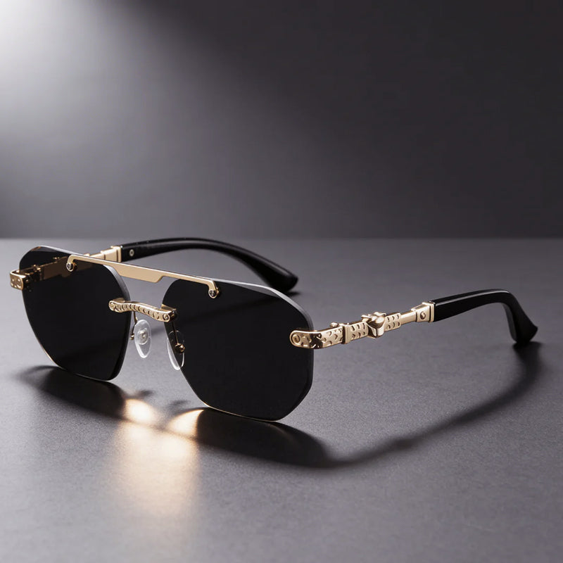 Noctyra - Rimless Angular Sunglasses with Metal Detail Arms