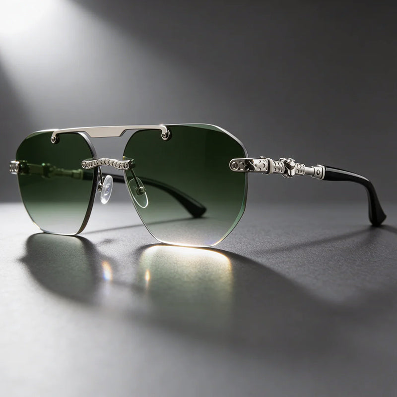 Noctyra - Rimless Angular Sunglasses with Metal Detail Arms