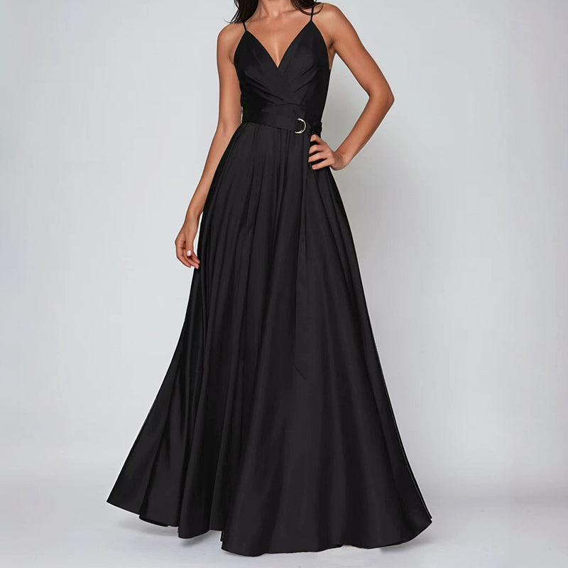 Norah - Women’s Satin Maxi Dress for Wedding Guests with Side Slit