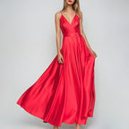 Norah - Women’s Satin Maxi Dress for Wedding Guests with Side Slit